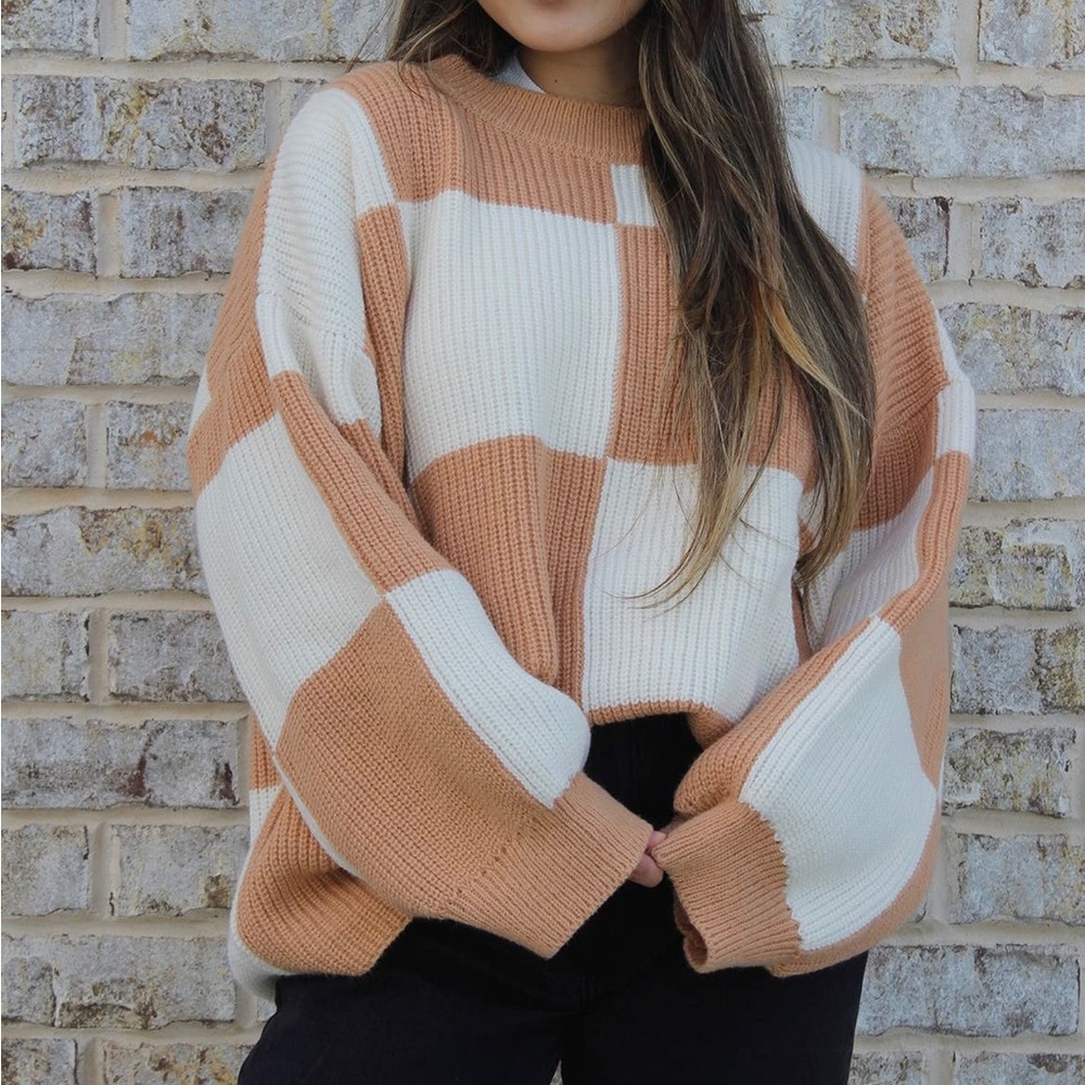 Tan oversized checkered sweater